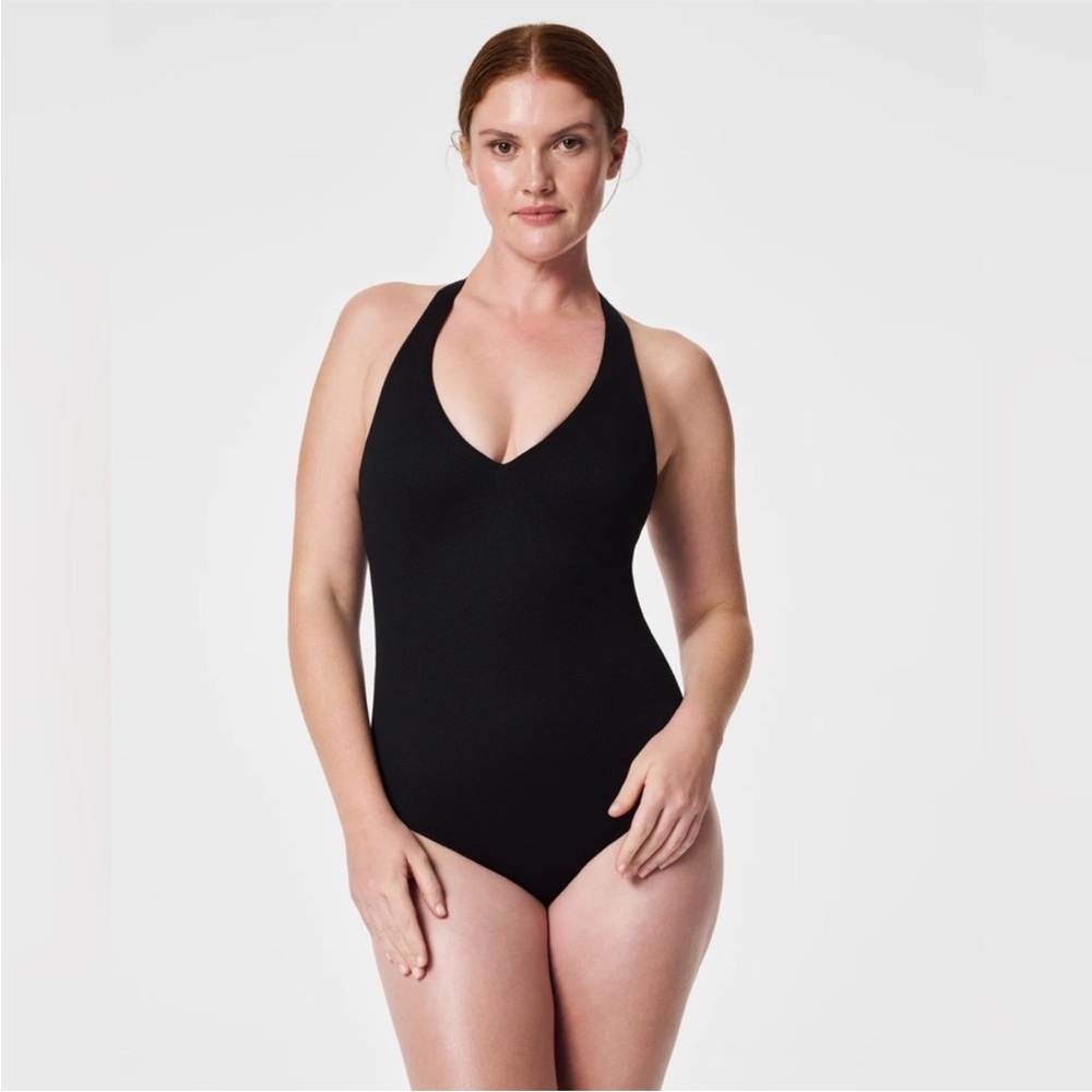 SPANX Black One Piece Swimsuit Halter V-Neck